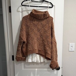 POL Textured Brown Turtleneck Sweater